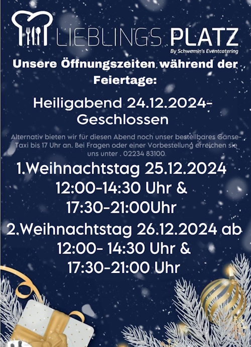 Lieblingsplatz Weihnachtsöffnungszeiten 2024